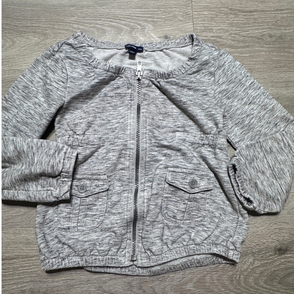 Baby Gap Girls Gray Space Dye Zip Up Sweatshirt Jacket 4T Elastic Hem Pockets